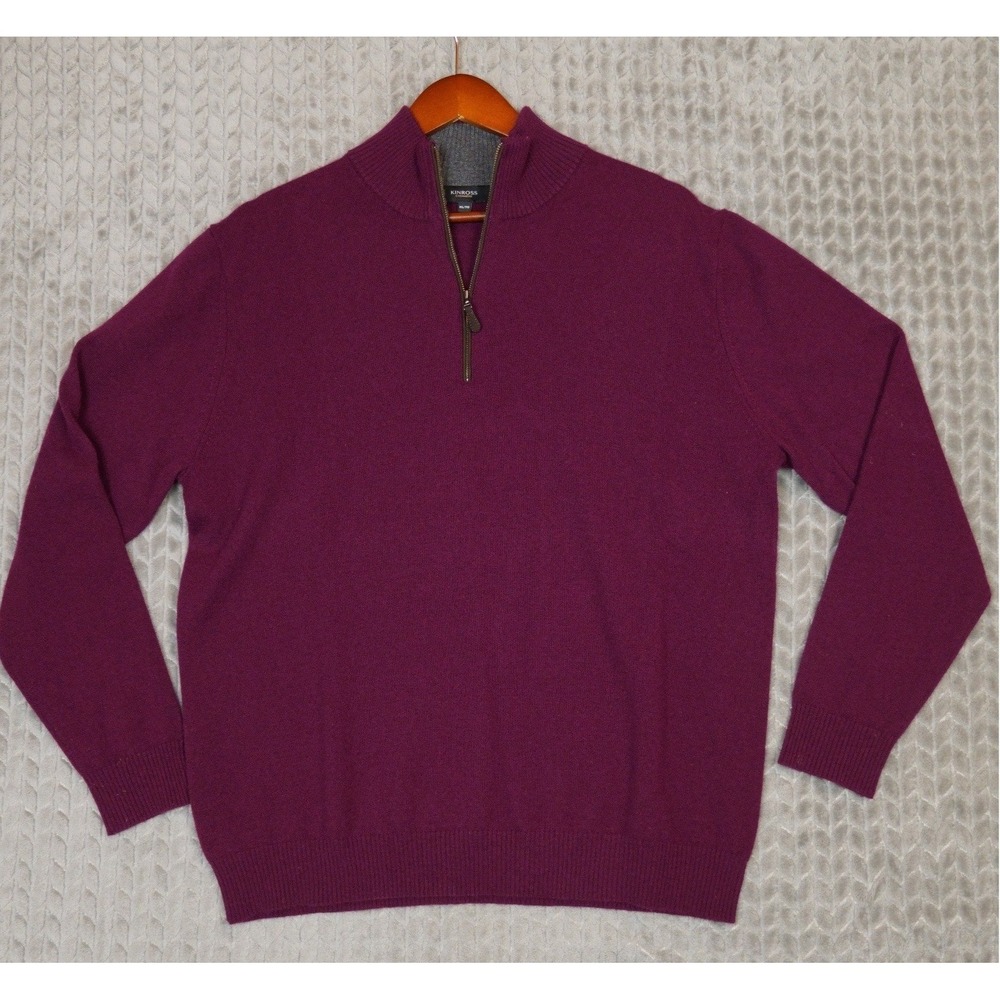 Kinross Men's Cashmere Quarter Zip Sweater Plum Purple‎ XL 100% Cashmere